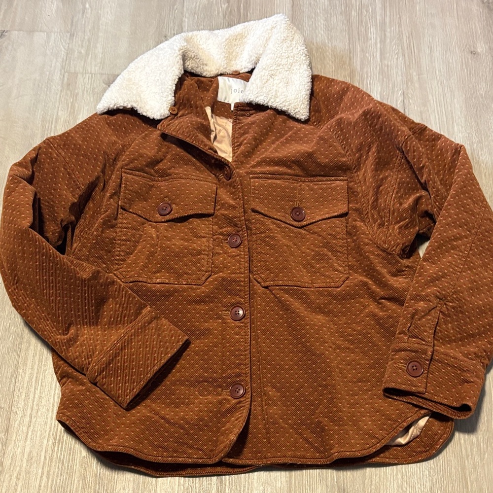 Joie Draper Faux Shearling- Trimmed Printed Cotton-Blend Drill Jacket Light Brow